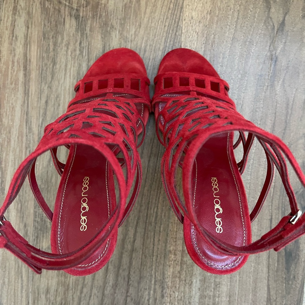 Sergio Rossie red suede high heel sandals - Picture 4 of 6